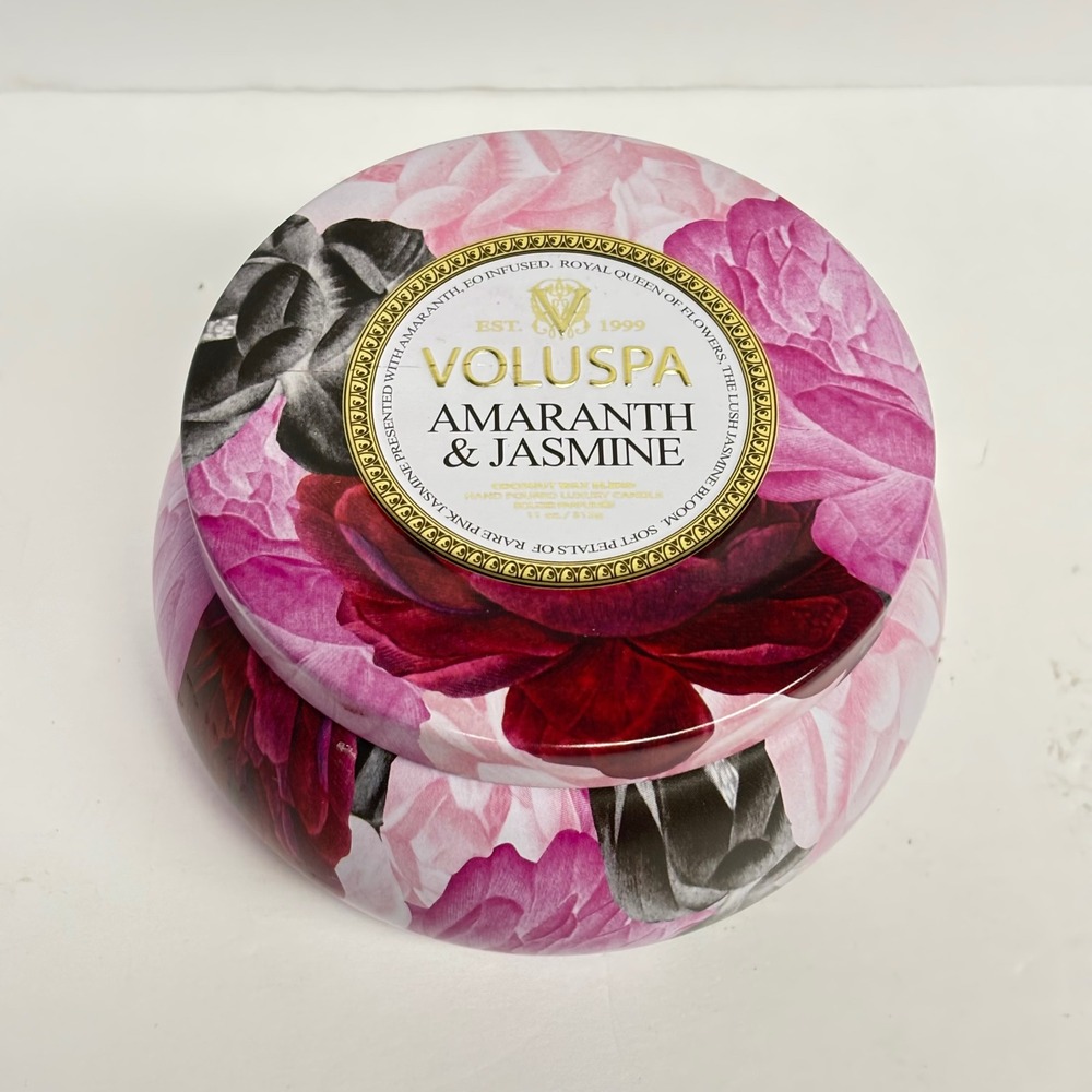 Voluspa Amaranth & Jasmine Candle 11oz 2 Wick Coconut Wax Blend Luxury Tin New